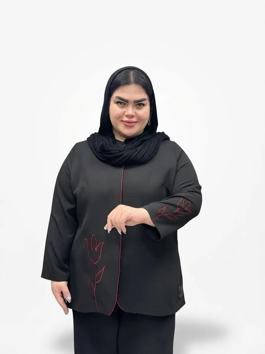 کت گلدوزی سایز بزرگ زنانه مدل نیلوفر -مشکی